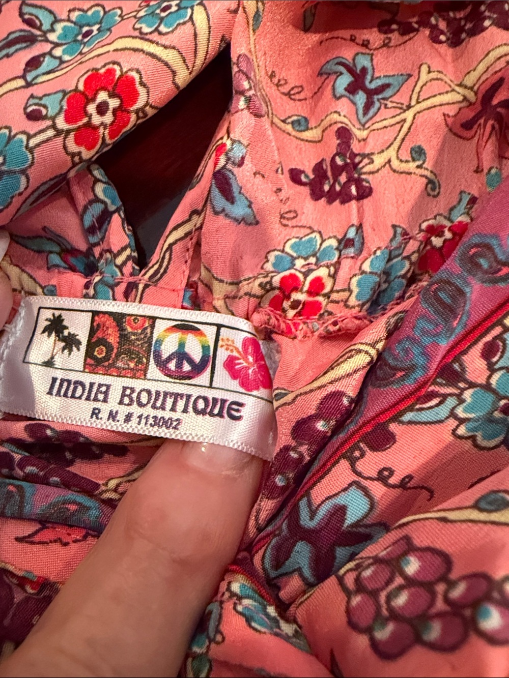 India Boutique Coral Floral Midi Dress with Teal Accents - Picture 2 of 7